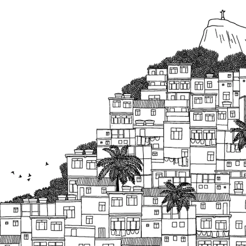 Achat Immédiat Rio de Janeiro Brazil - hand drawn black and white illustration with space for text