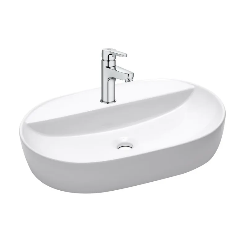 Vasque à poser en céramique 60x40x12,5 cm Swiss Aqua Technologies, sans trop-plein + mitigeur lavabo Roca (A5A326SATINF6040) Dernière Chance