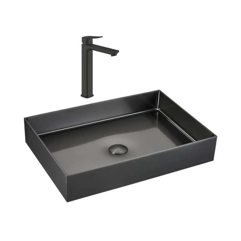 Vasque à poser acier 55x38x10 cm inoxydable 304 Céramia avec bonde + mitigeur lavabo Grohe Dice (TMLBGM1018922430) Top Vente