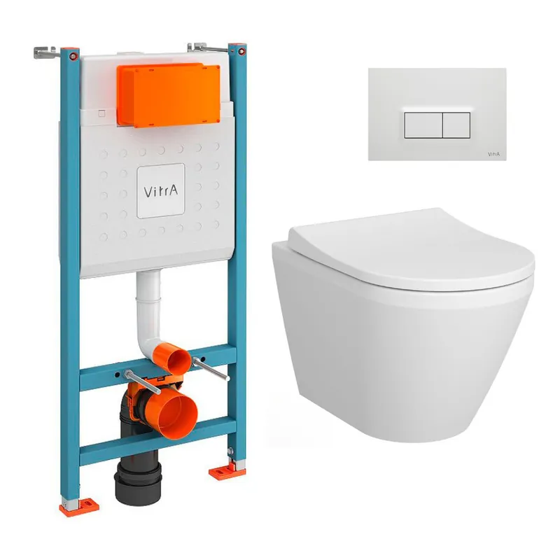 Jusqu'à Épuisement Des Stocks Pack WC Bâti-support V-Fix Core + WC sans bride Integra, fixations invisibles + Plaque, Blanc Brillant (V-FixIntegraRimless-1)