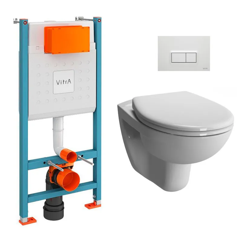 Pack WC Bâti-support V-Fix Core + WC suspendu Vitra Normus + Abattant SoftClose + Plaque, Blanc Brillant (V-FixNormus-1) Seulement Aujourd'hui