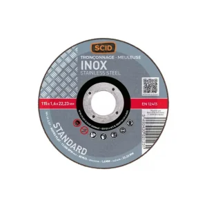 Disque à tronçonner Ø 115 mm - ép. 1,6 mm Inox à moyeu plat - SCID Vente Directe