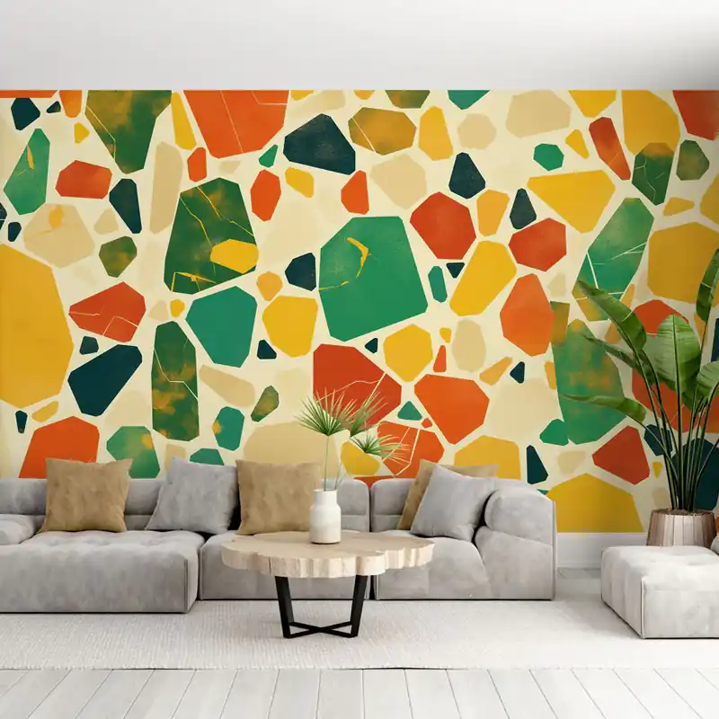 Achat Immédiat Papier peint terrazzo Eclats de couleurs vives