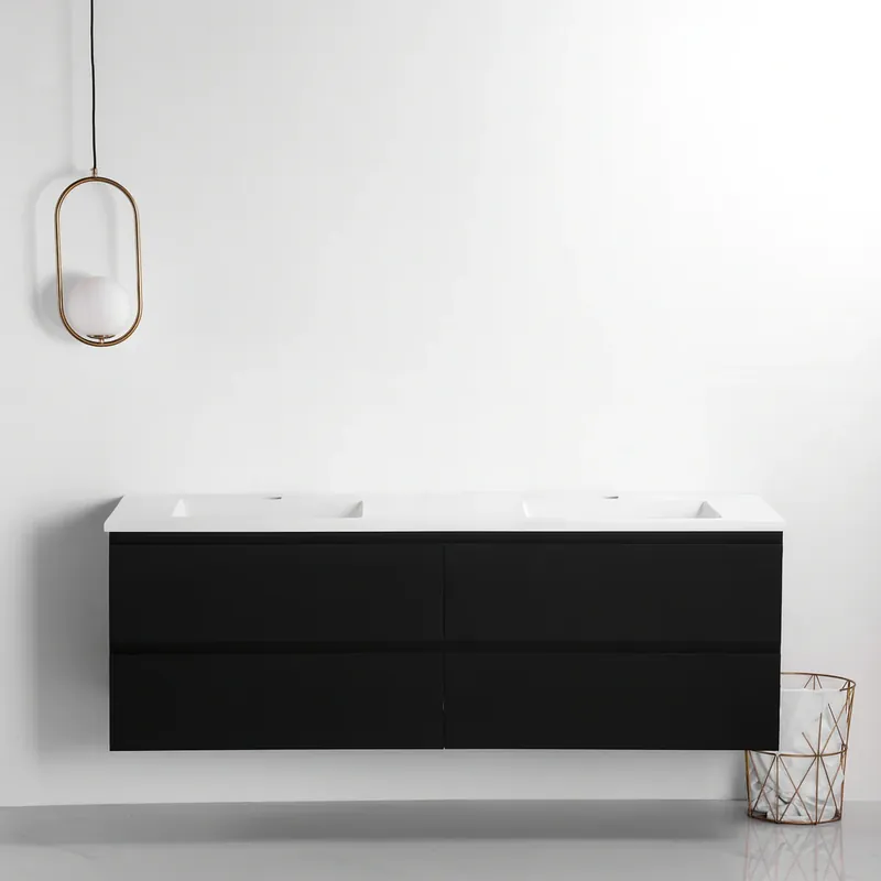 Petit Prix Vanité avec comptoir 60 pouces noir mat - 2 lavabos